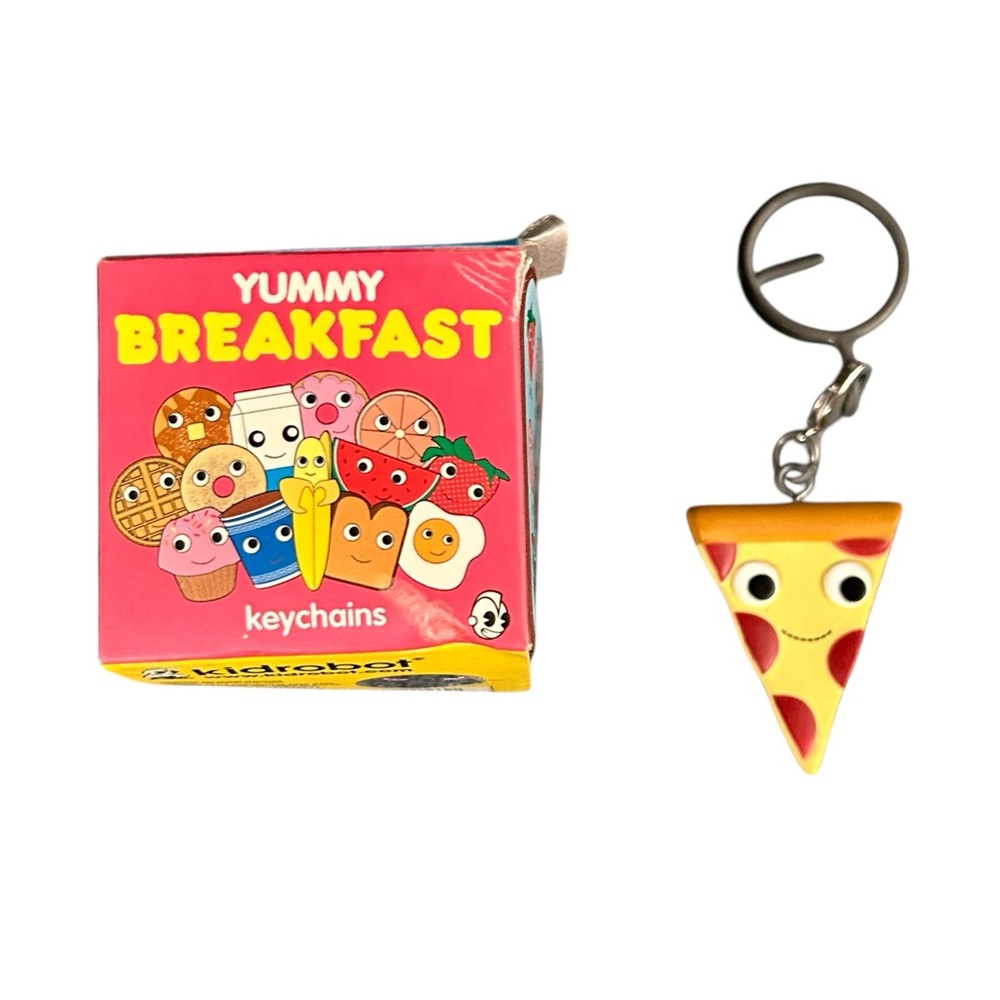 Kidrobot Yummy Breakfast Keychain Bag Charm 2008 Happy Pizza Slice Vinyl Kawaii